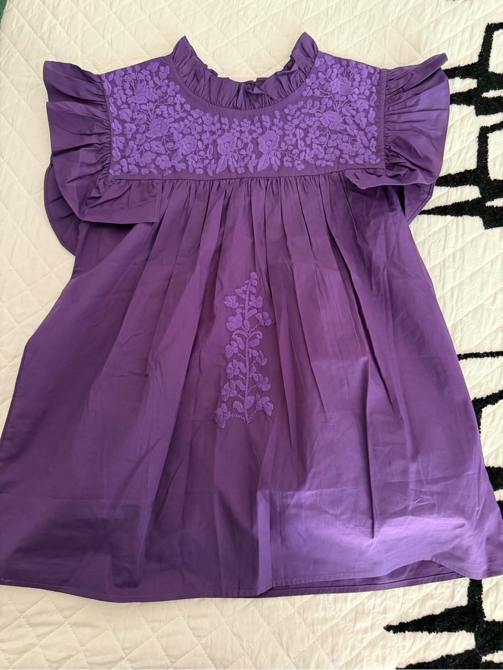 Women's Small Purple Embroidered Flutter Sleeve Top - NEW